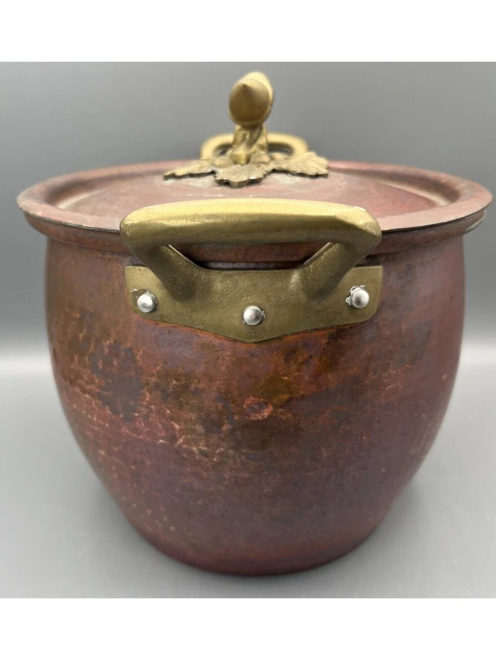 Ruffoni 4.75 Qt Hammered Copper Stockpot Italy Brass Acorn Lid Handles